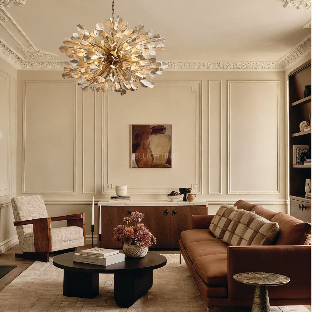 Moktan Sabai Modern Ceramic Leaf Chandelier Brass