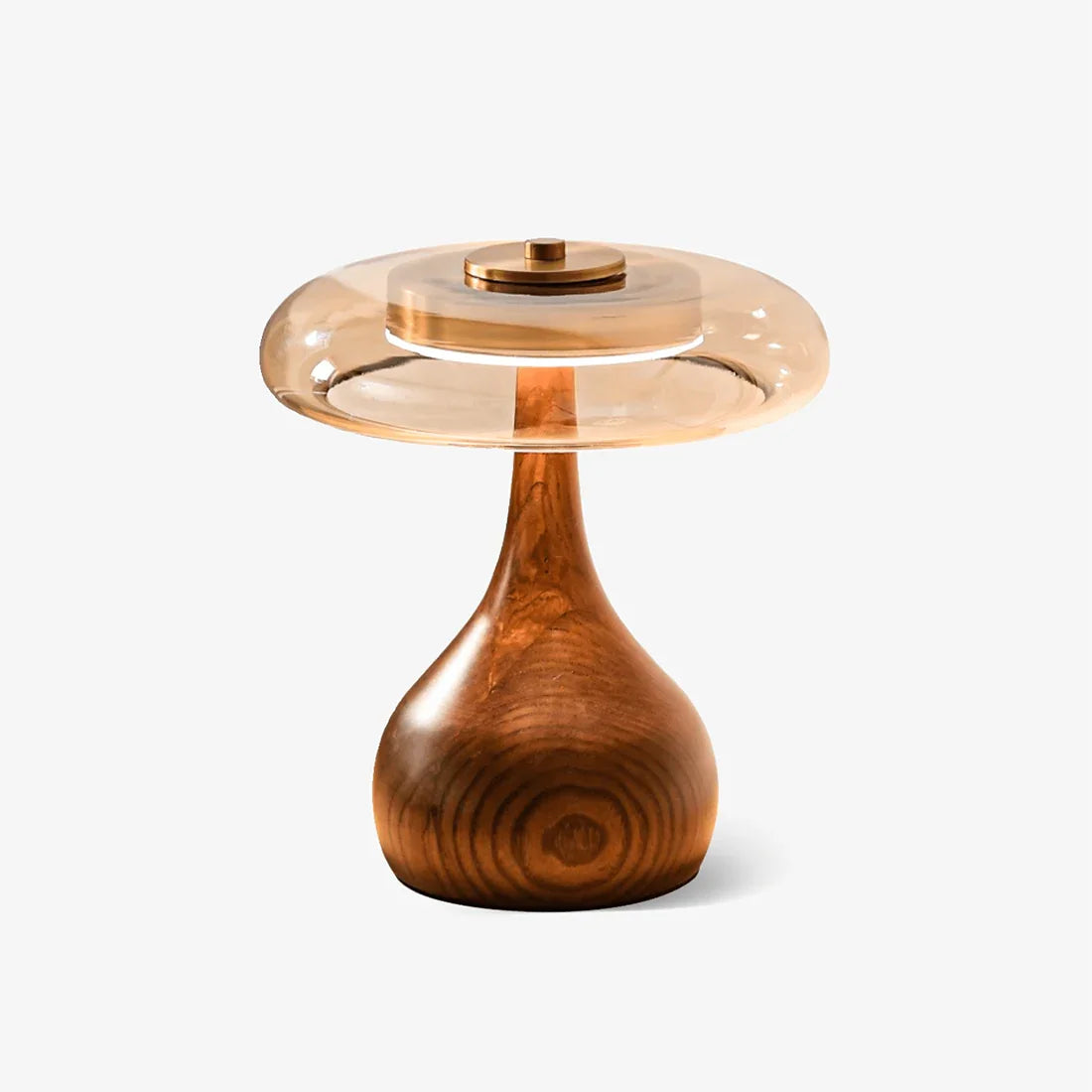 Moktan Sabai Mid Century Wood Glass Table Lamp LED Dimmable Walnut Disc Light