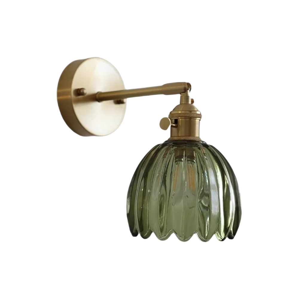 Moktan Sabai Vintage Brass Tulip Glass Wall Sconce 1-Light Classic Wall Light Moss Green Bulb Not Included