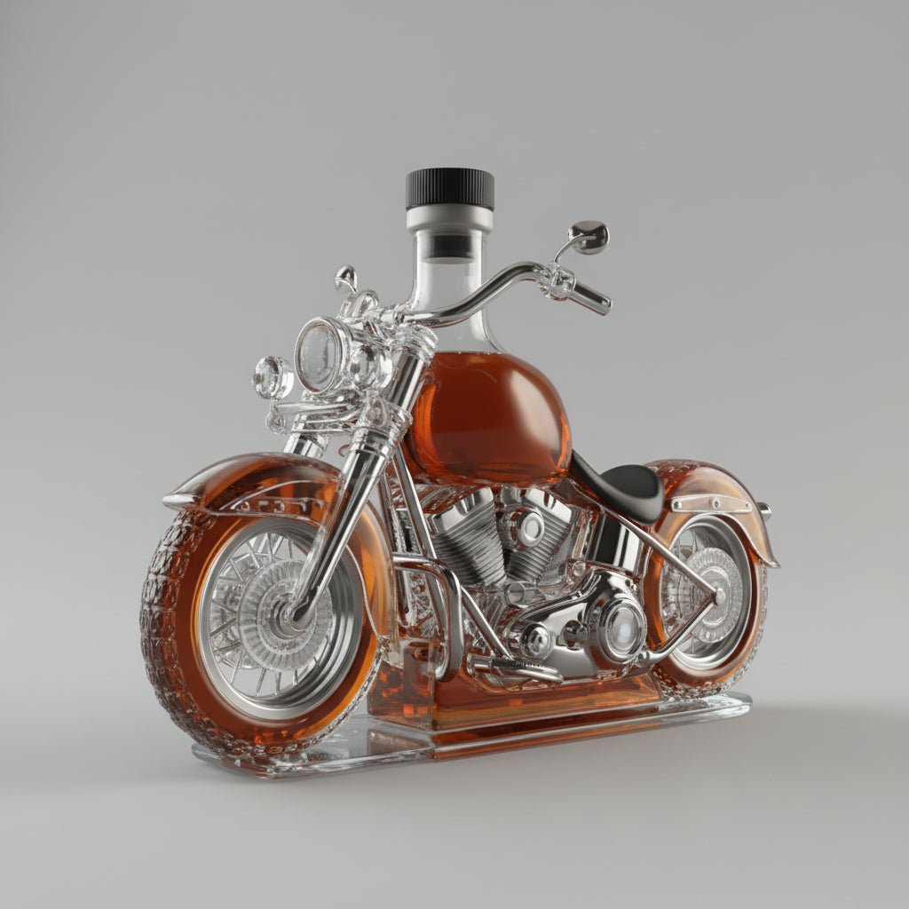 Moktan Sabai Motorcycle Engine Whiskey Decanter Glass V-Twin Liquor Bottle Bar Decor