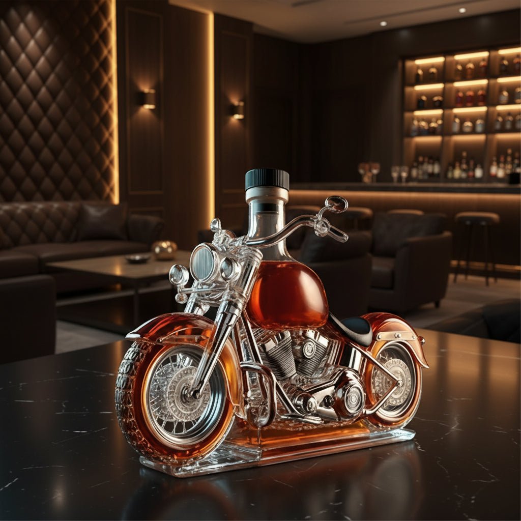 Moktan Sabai Motorcycle Engine Whiskey Decanter Glass V-Twin Liquor Bottle Bar Decor