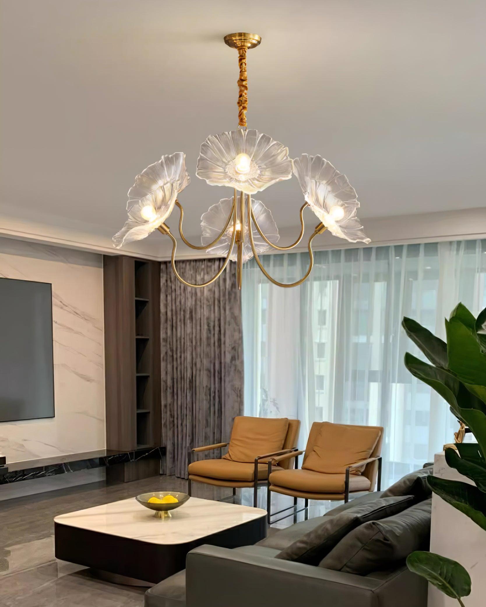 Moktan Sabai Murano Glass Flowers Chandelier Frosted Leaf Ceiling Light
