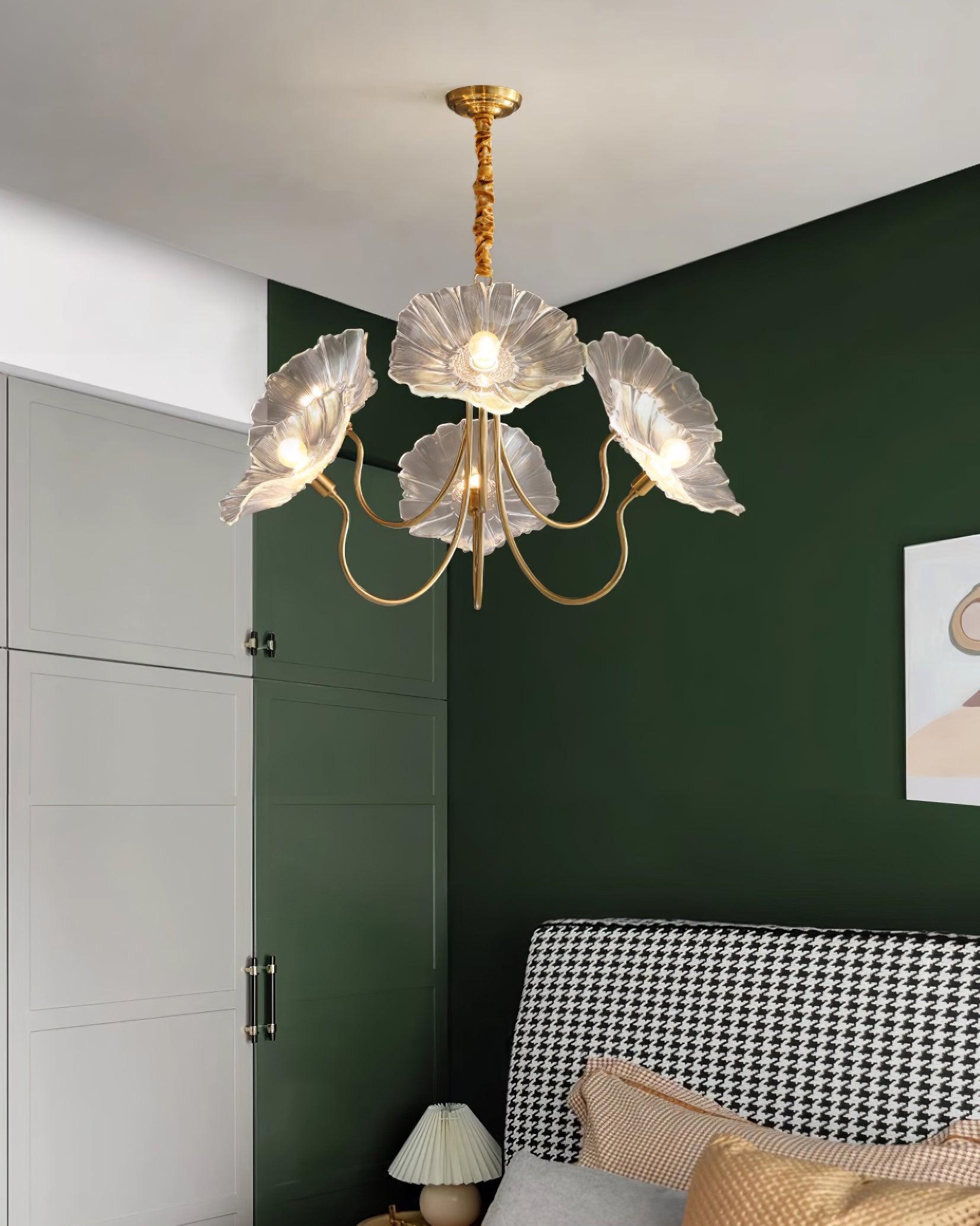 Moktan Sabai Murano Glass Flowers Chandelier Frosted Leaf Ceiling Light