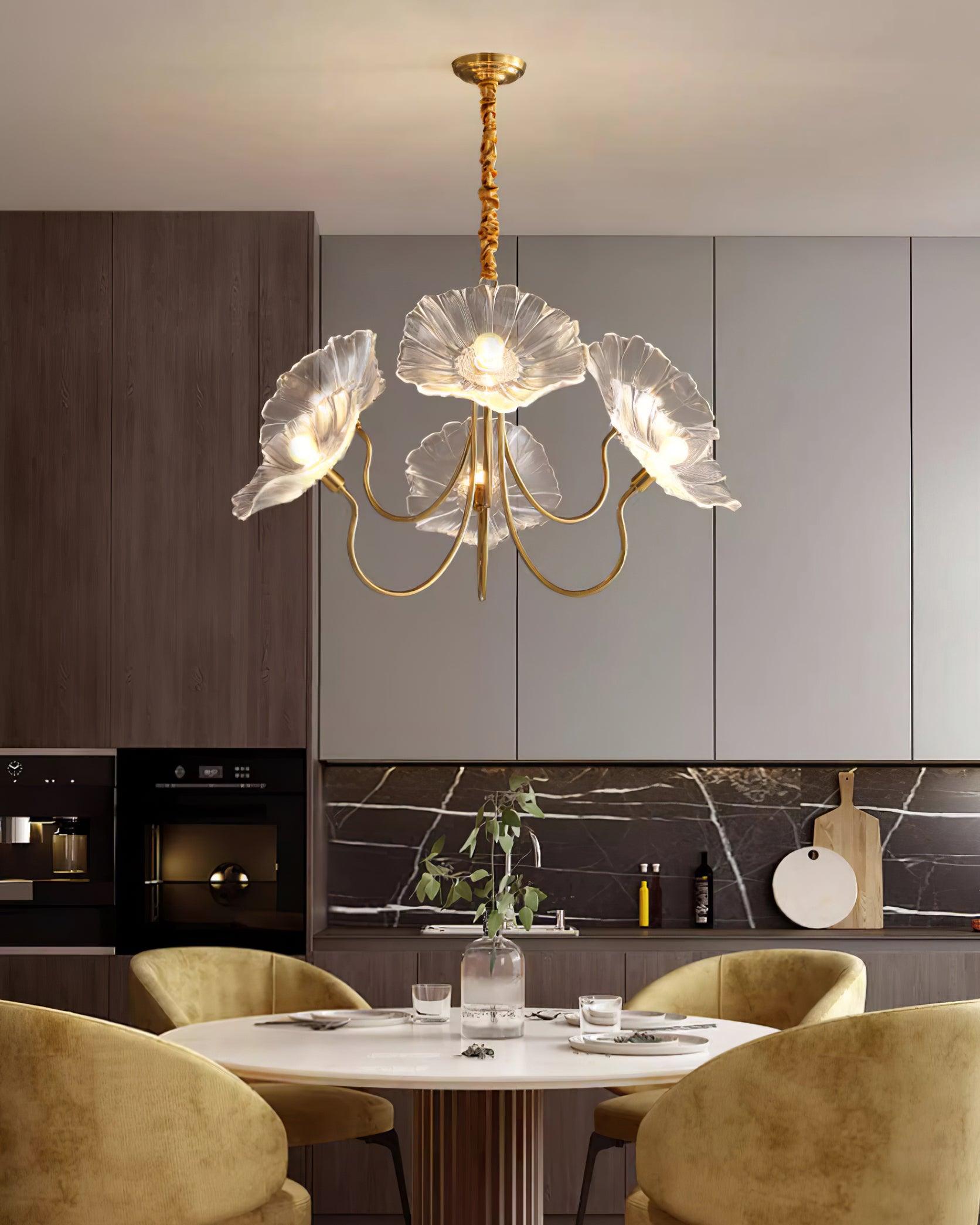 Moktan Sabai Murano Glass Flowers Chandelier Frosted Leaf Ceiling Light