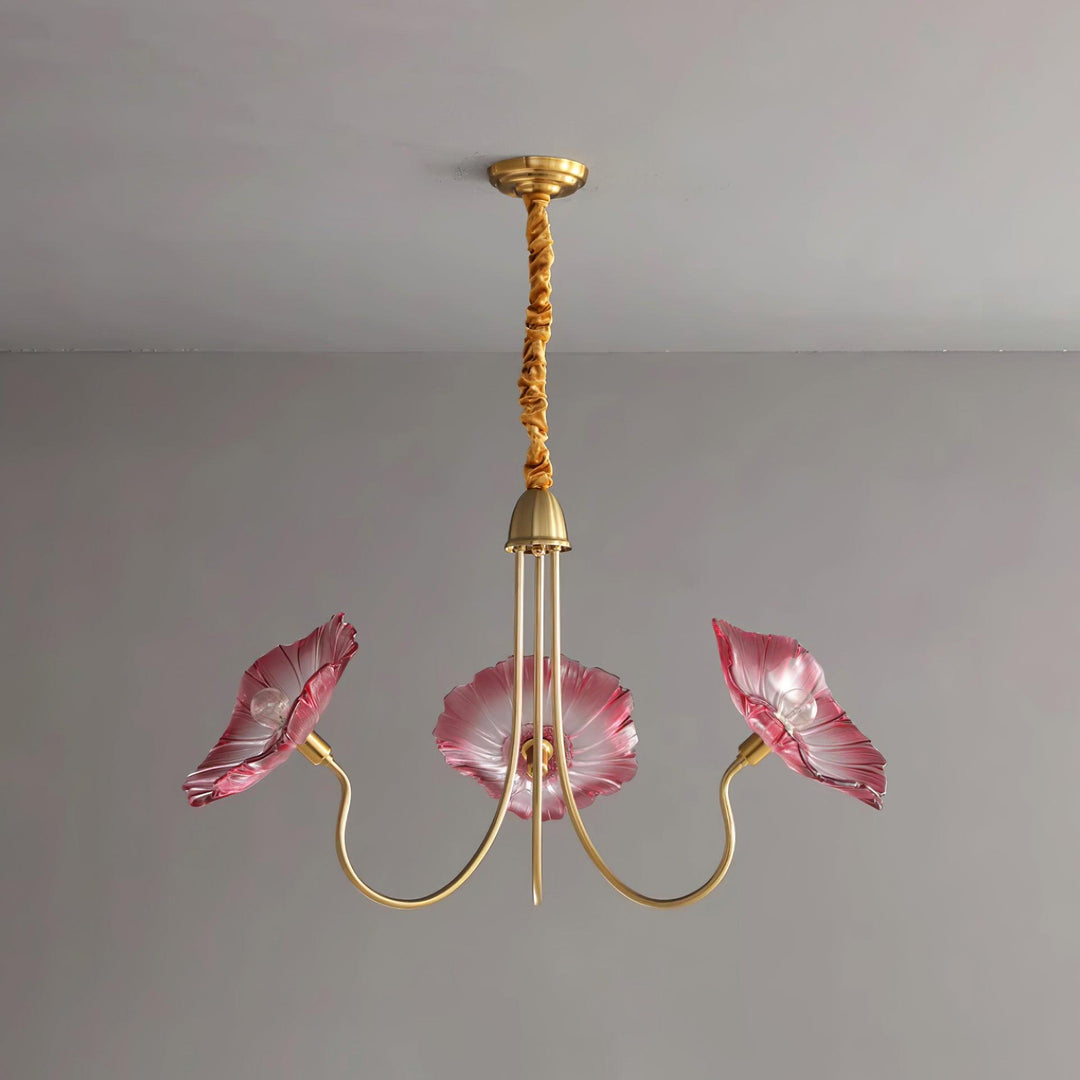 Moktan Sabai Murano Glass Flowers Chandelier Frosted Leaf Ceiling Light 3 Heads Dia 90cm x H 55cm ∅ 35.4″ x H 21.7″ Gold and pink