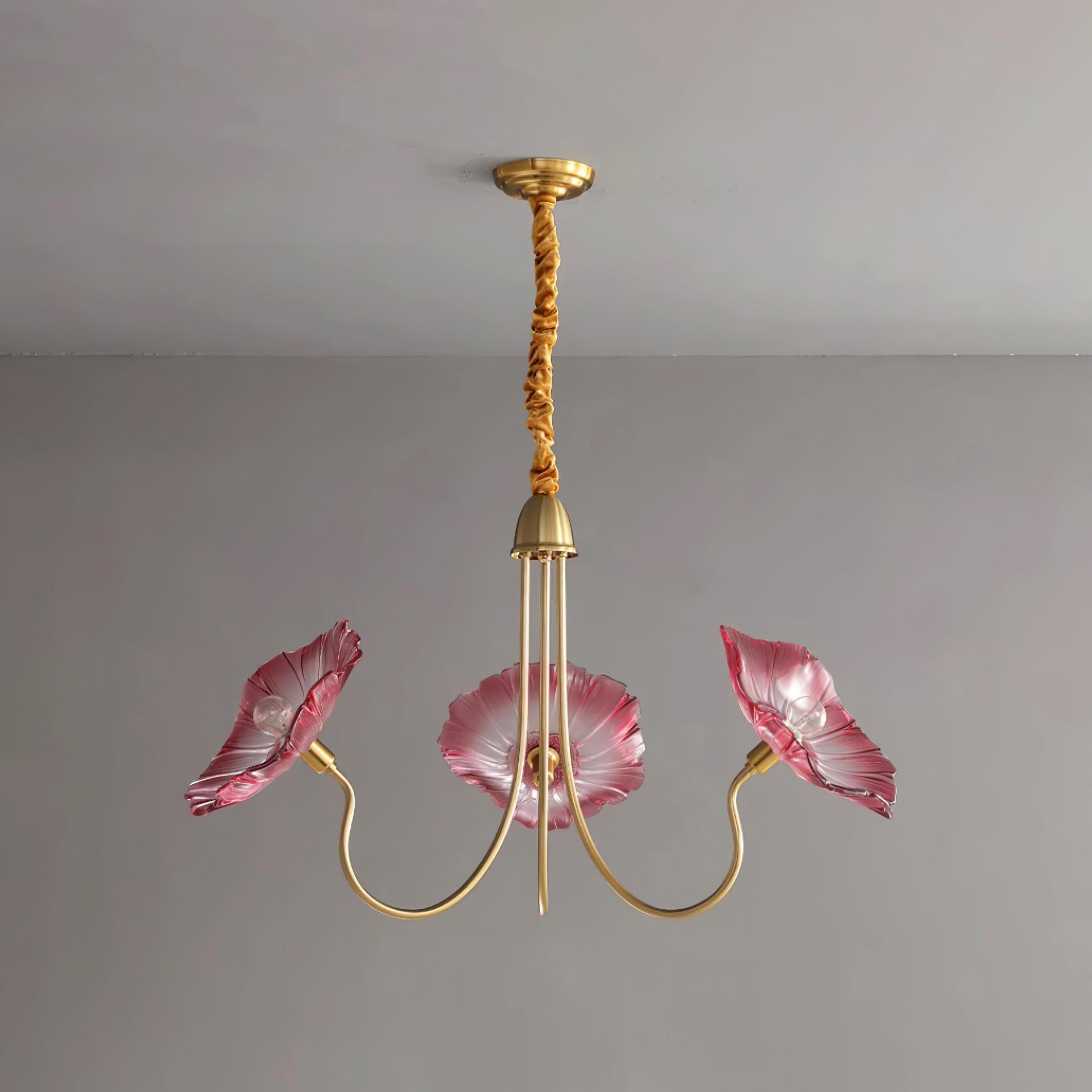 Moktan Sabai Murano Glass Flowers Chandelier – Frosted Leaf Design Modern Ceiling Light Gold and pink 3 Heads Dia 90cm x H 55cm ∅ 35.4″ x H 21.7″