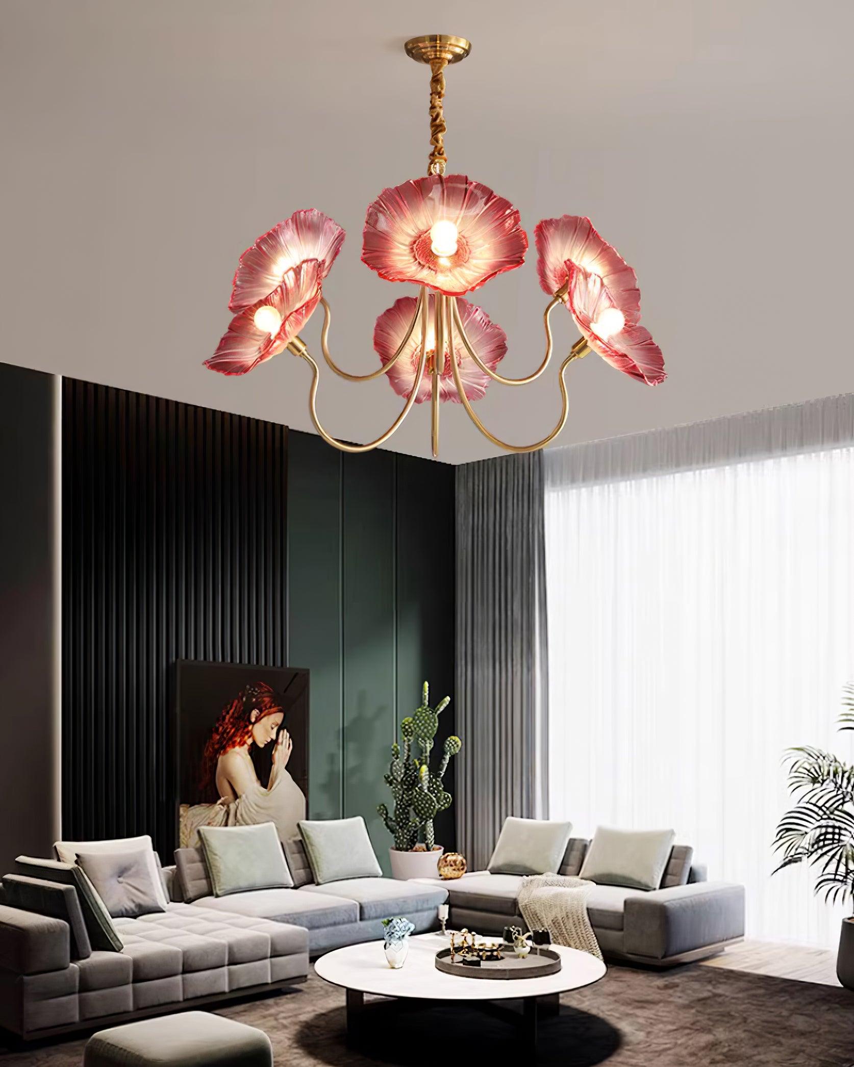 Moktan Sabai Murano Glass Flowers Chandelier Frosted Leaf Ceiling Light