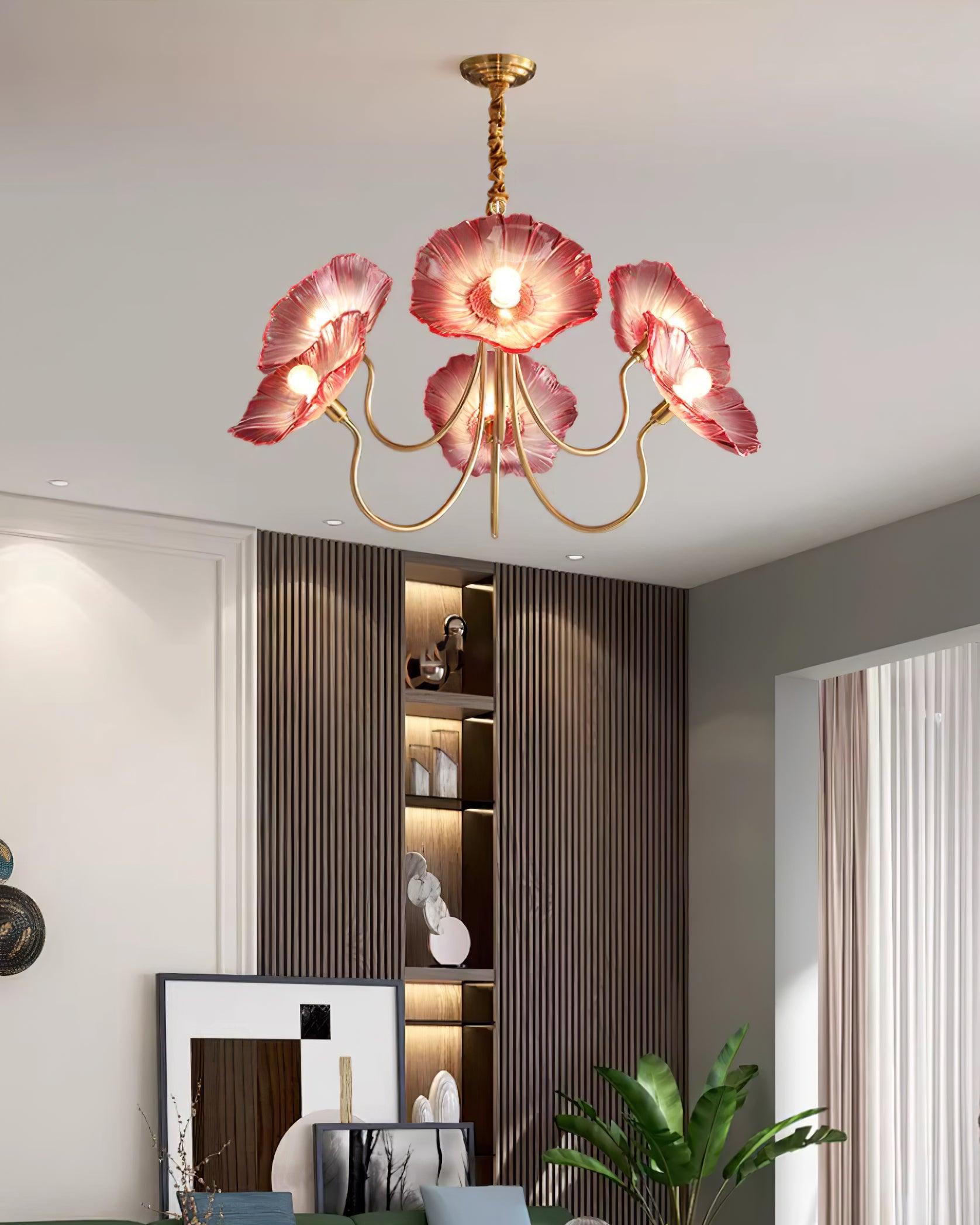 Moktan Sabai Murano Glass Flowers Chandelier Frosted Leaf Ceiling Light