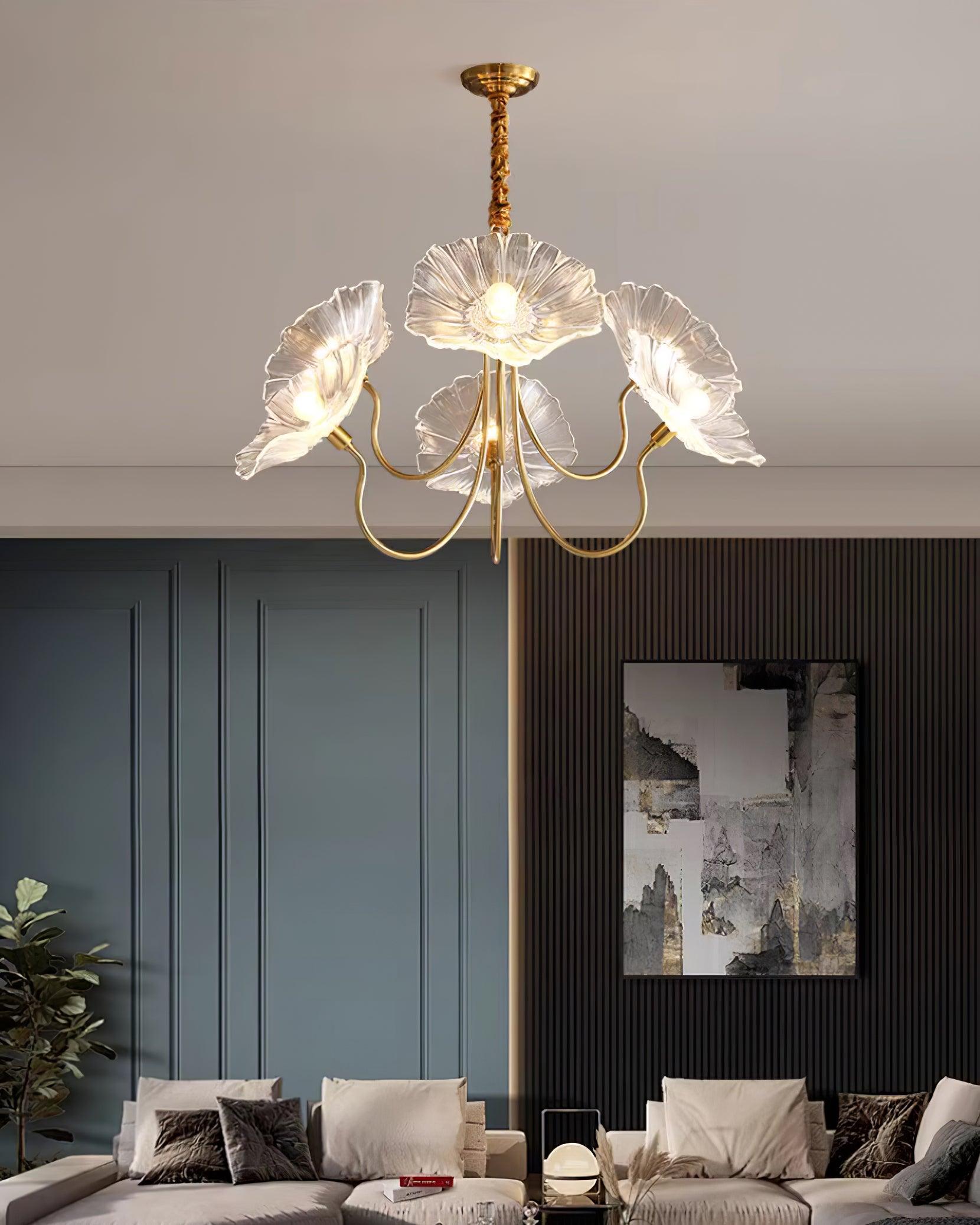 Moktan Sabai Murano Glass Flowers Chandelier Frosted Leaf Ceiling Light