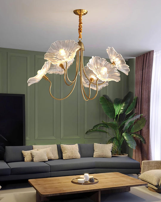 Moktan Sabai Murano Glass Flowers Chandelier Frosted Leaf Ceiling Light