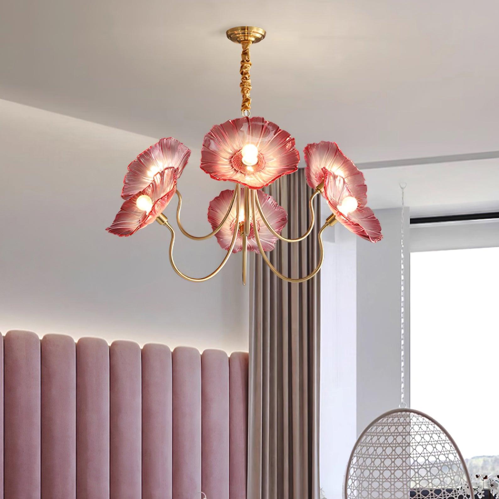 Moktan Sabai Murano Glass Flowers Chandelier Frosted Leaf Ceiling Light