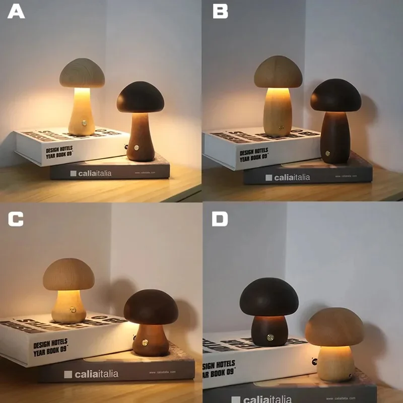 Mushroom Bedside Lamp – Touch-Controlled Dimmable Beech Wood Nightstand Light 5
