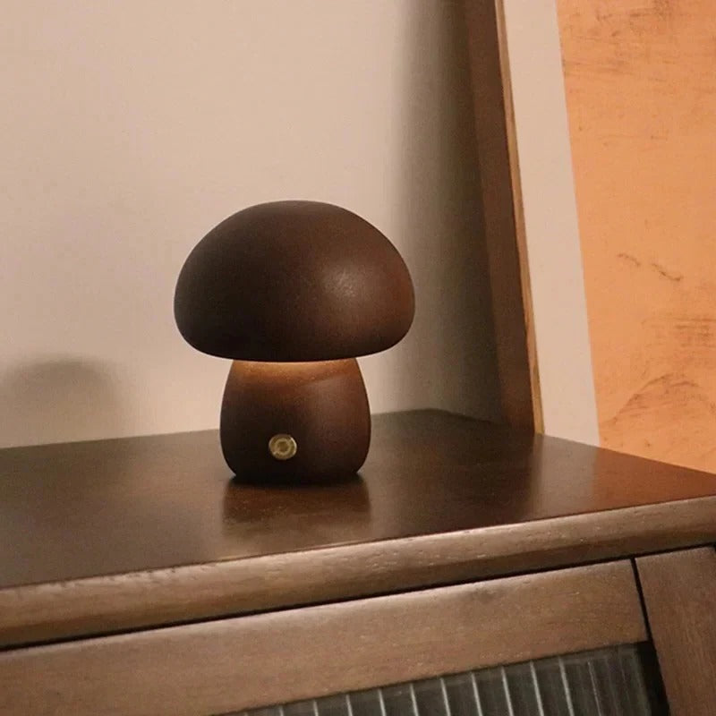Moktan Sabai Mushroom Bedside Lamp – Touch-Controlled Dimmable Beech Wood Nightstand Light