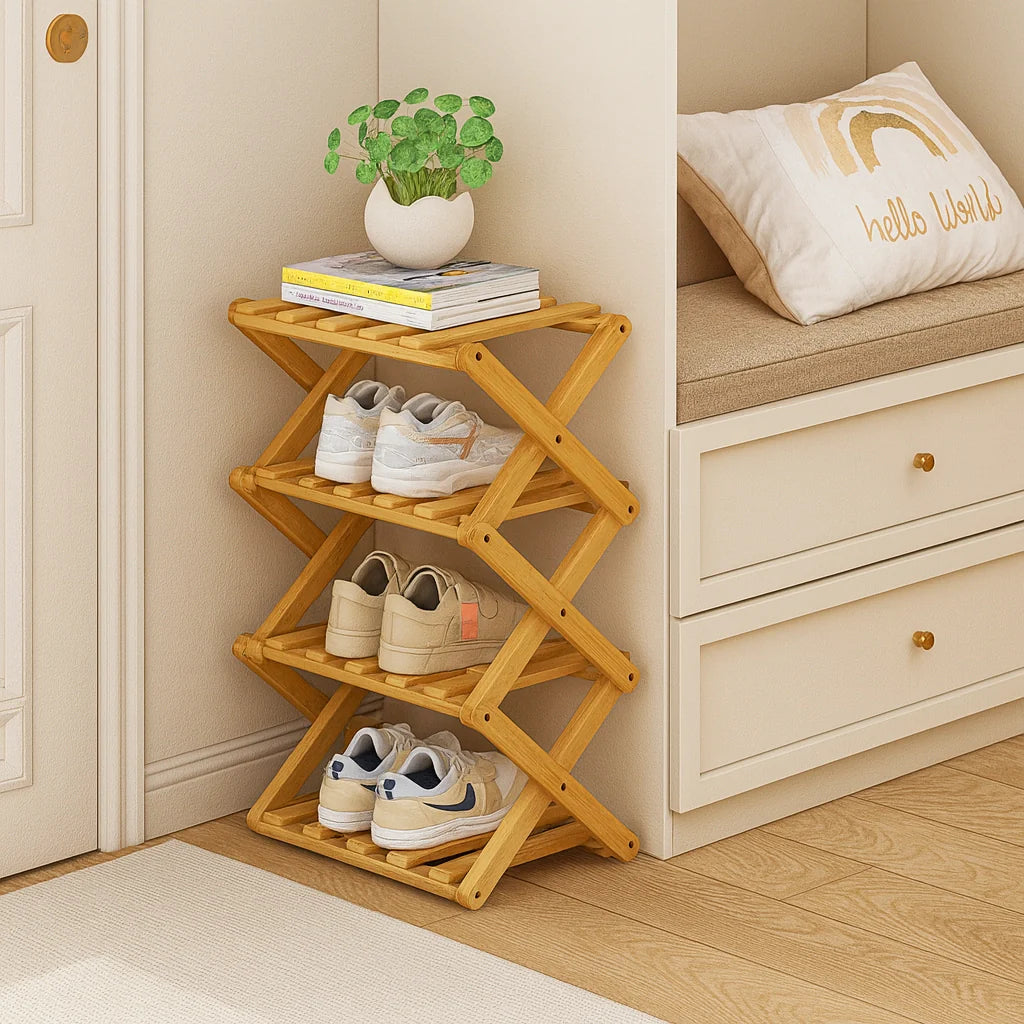 Moktan Sabai Bamboo Foldable Shoe Rack | Multi-Tier Space-Saving Organizer
