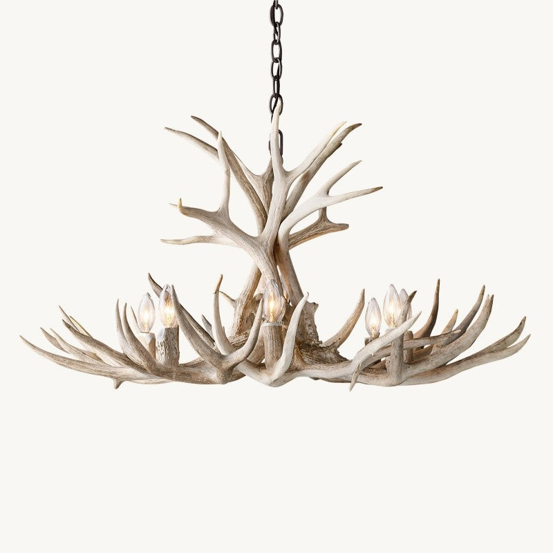 Moktan Sabai Rustic Antler Chandelier 8-Light E12 Candelabra Ceiling Light 34" Sun-bleached