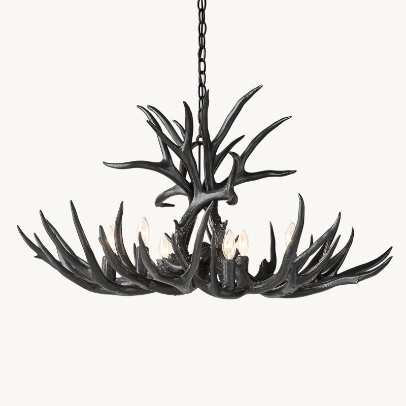 Moktan Sabai Rustic Antler Chandelier 8-Light E12 Candelabra Ceiling Light 34" Black