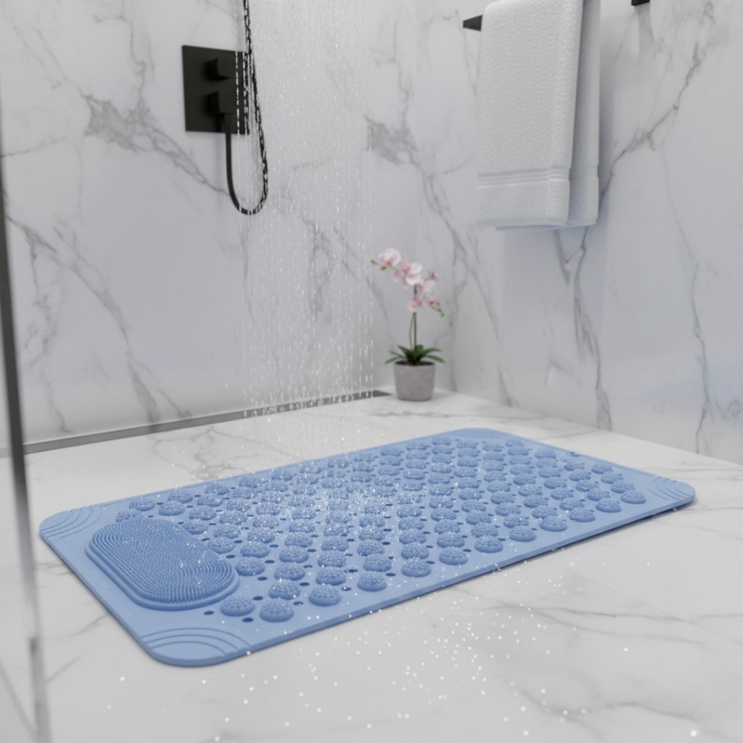 Moktan Sabai Non-Slip Shower Mat with Suction Cups Foot Massage Bath Mat Blue