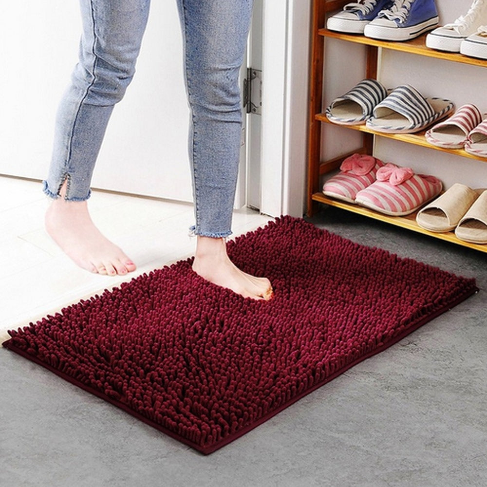 Moktan Sabai Ultra Soft Chenille Memory Foam Bath Mat Non Slip Absorbent Rug 16"x24" Burgundy