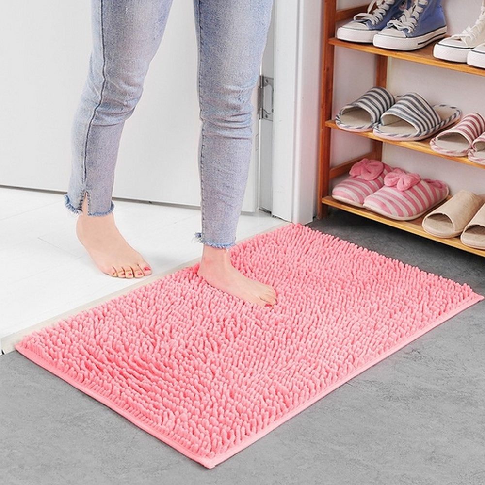 Moktan Sabai Ultra Soft Chenille Memory Foam Bath Mat Non Slip Absorbent Rug 16"x24" Pink