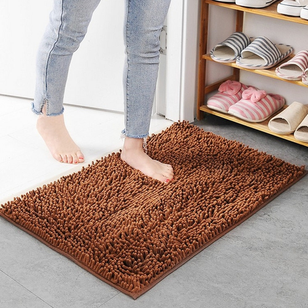 Moktan Sabai Ultra Soft Chenille Memory Foam Bath Mat Non Slip Absorbent Rug 16"x24" Brown