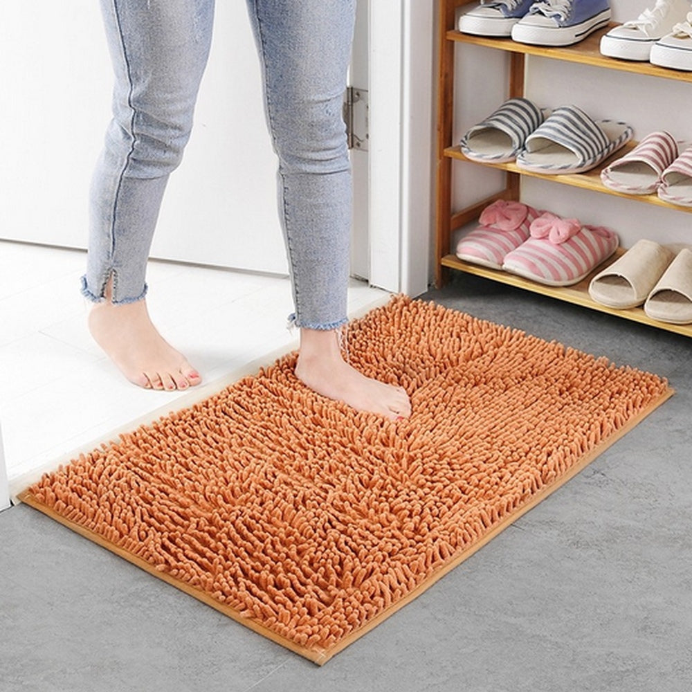 Moktan Sabai Ultra Soft Chenille Memory Foam Bath Mat Non Slip Absorbent Rug 16"x24" Orange