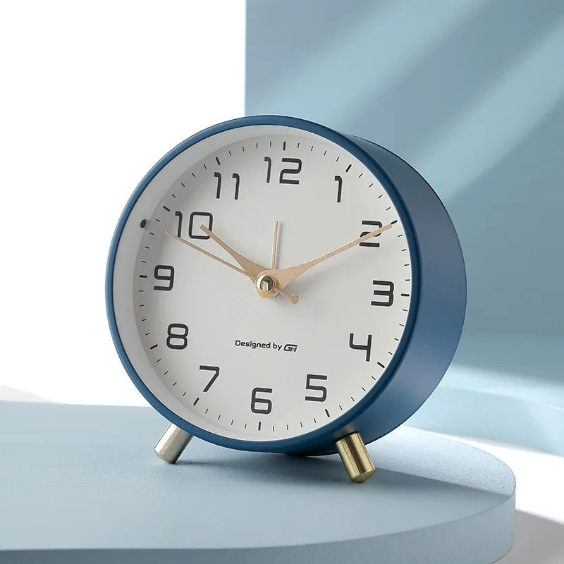 Moktan Sabai Scandinavian Silent Table Clock Modern Metal Glass Battery Operated Desk Clock Blue