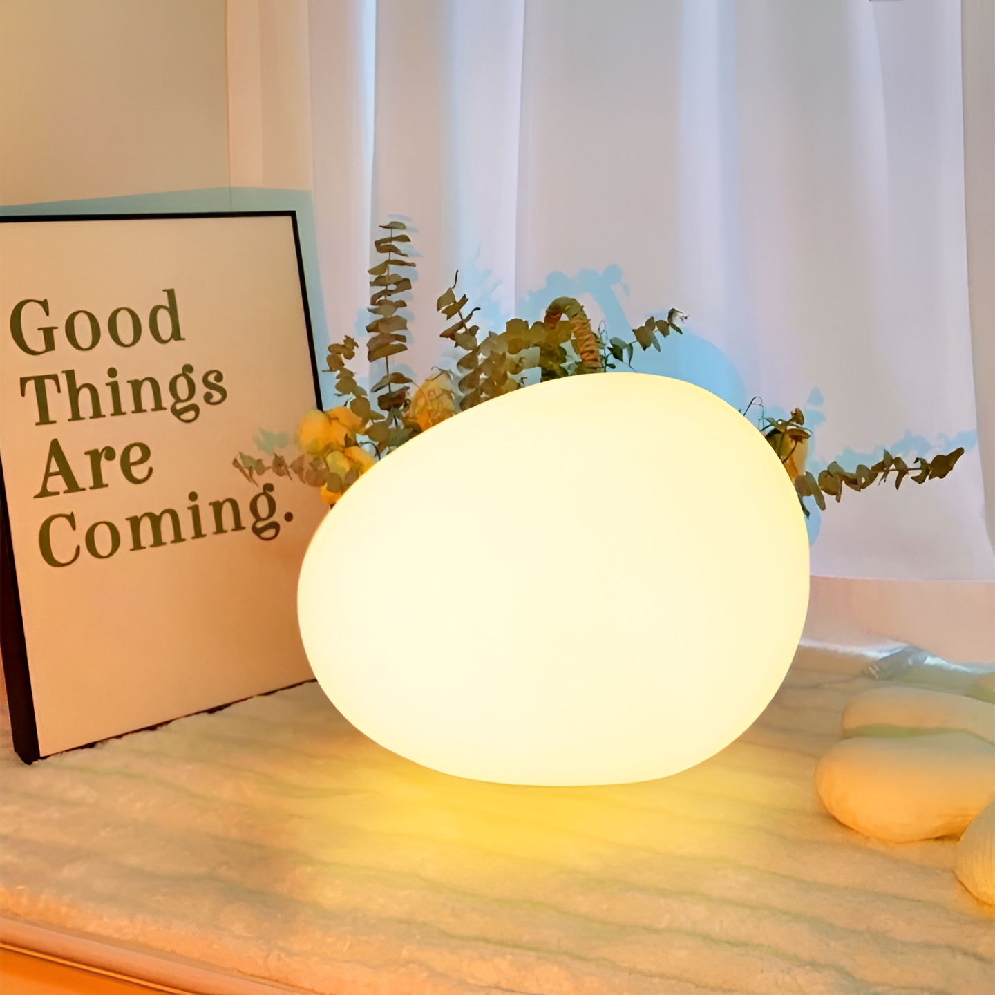 Nordic Stone-Shaped LED Table Lamp 3-Color Modern Ambient Light