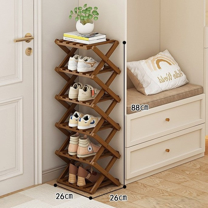 Moktan Sabai Bamboo Foldable Shoe Rack | Multi-Tier Space-Saving Organizer Brown 6