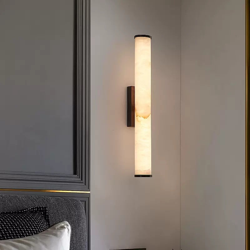 Moktan Sabai Modern Marble LED Wall Sconce Light, Copper Finish Minimalist Wall Lamp