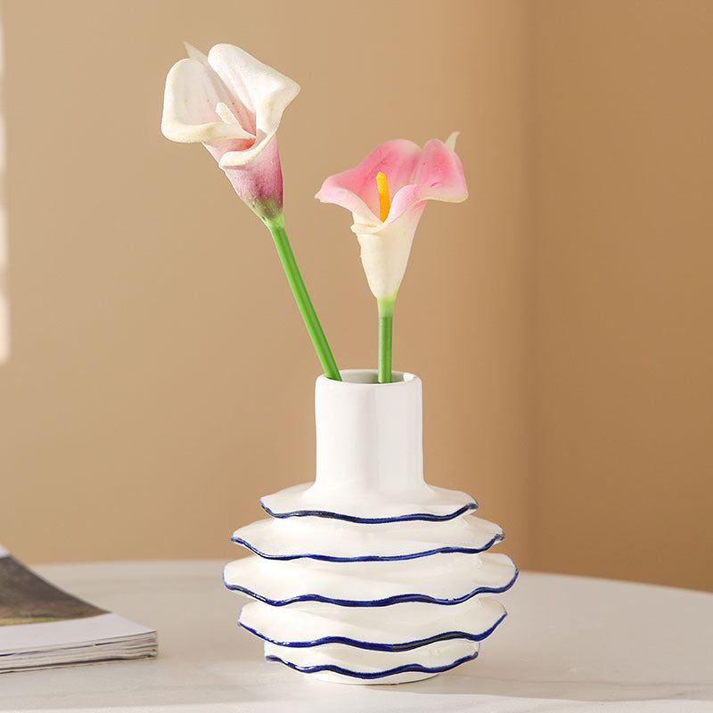 Moktan Sabai Ceramic Flower Vase | Modern Blue Outline Decor Vase Crepe