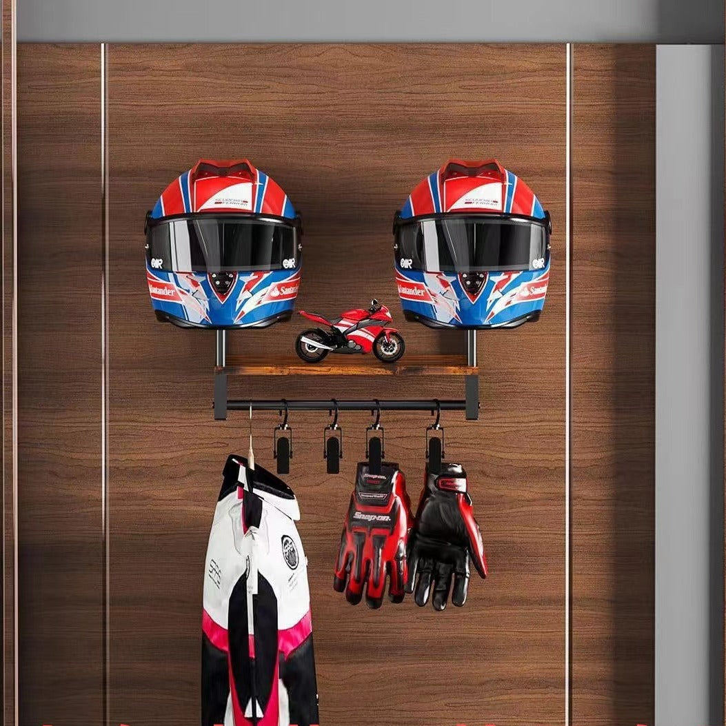 Moktan Sabai Wall Mounted Helmet Rack | Wooden Sports Gear & Jacket Organizer