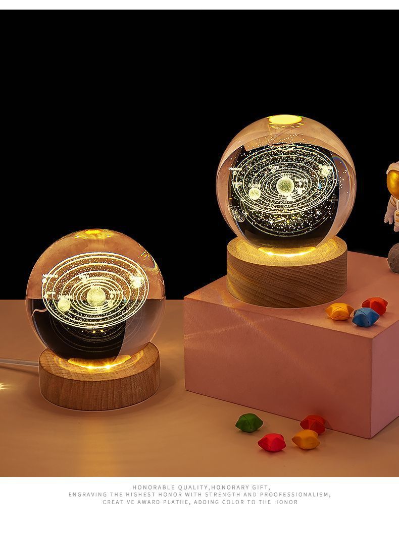 Moktan Sabai Crystal Ball Night Light USB Laser Engraved LED Lamp Gift for Bedroom Decor