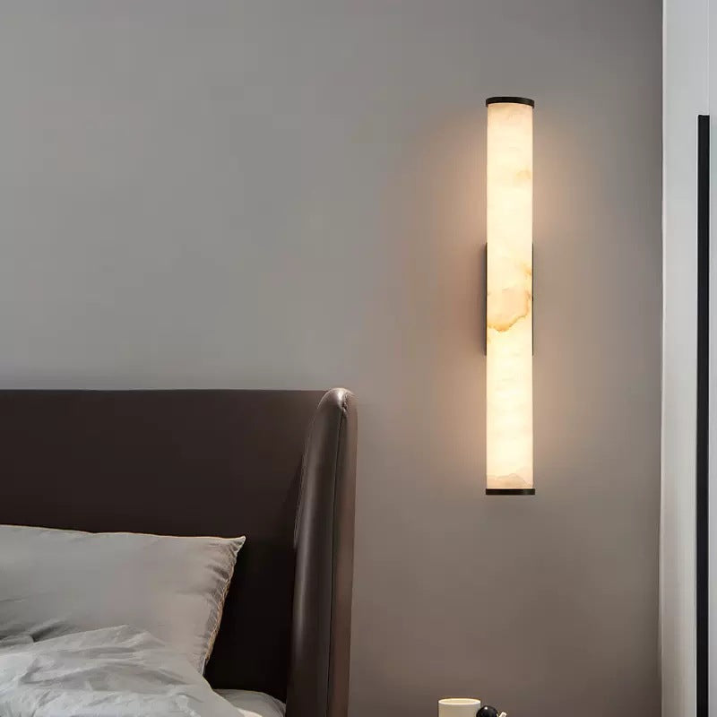 Moktan Sabai Modern Marble LED Wall Sconce Light, Copper Finish Minimalist Wall Lamp Black 50x6cm