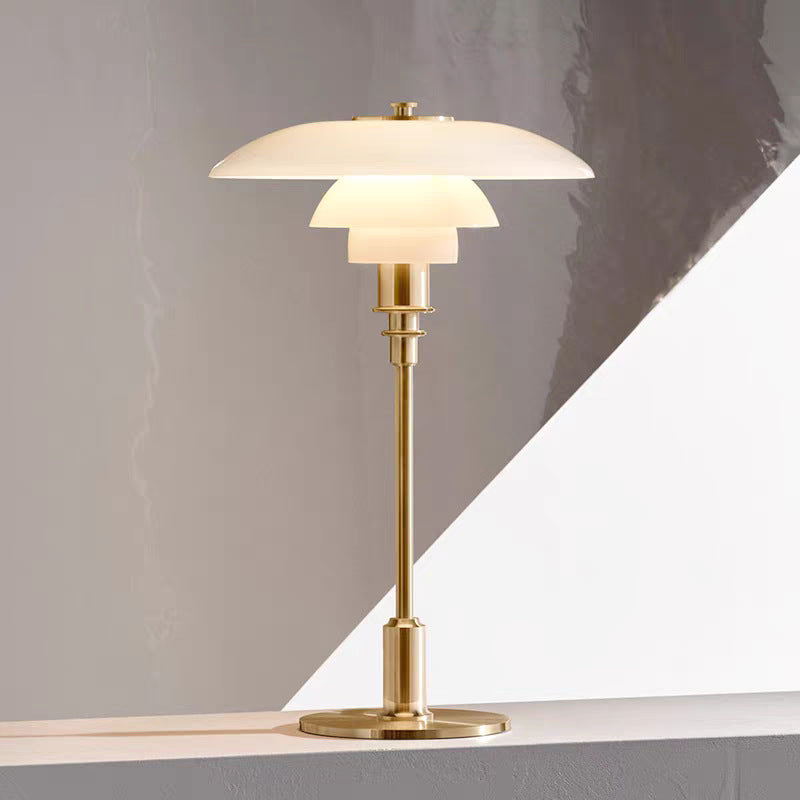 Moktan Sabai Dimmable Table Lamp with Rotary Switch LED E27 Iron Glass Desk Lamp White and Gold