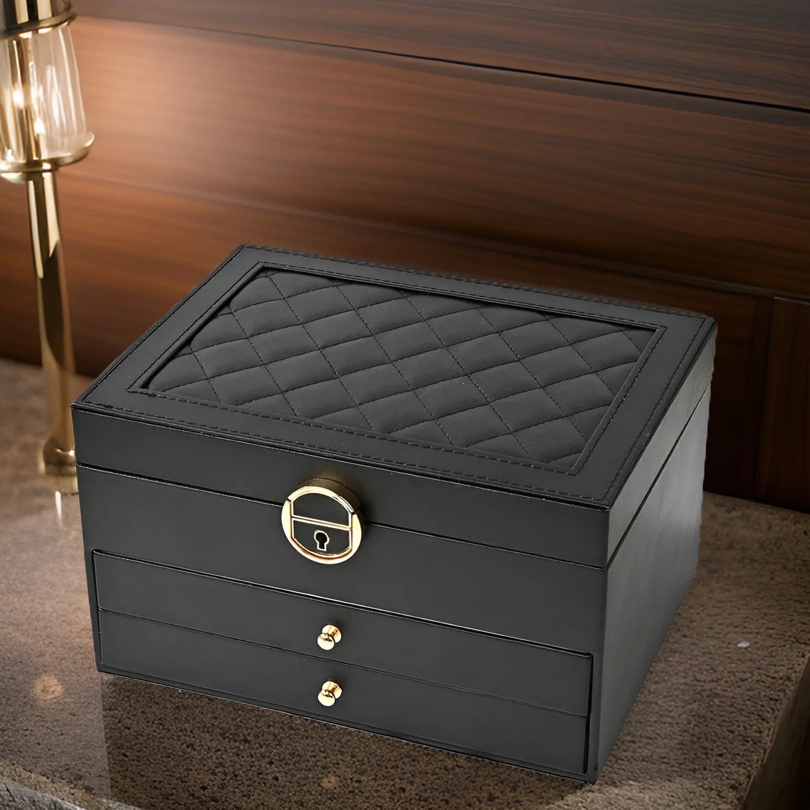 Moktan Sabai PU Leather Jewelry Box Organizer Multi Layer Jewelry Storage Case with Compartments Black