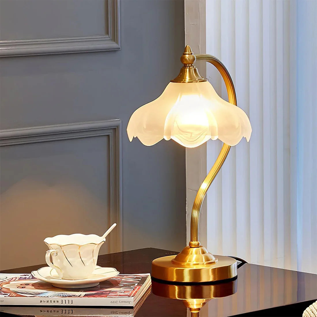 Moktan Sabai Brass Glass Petal Table Lamp E26 Dimmable 16.5" Gold Base