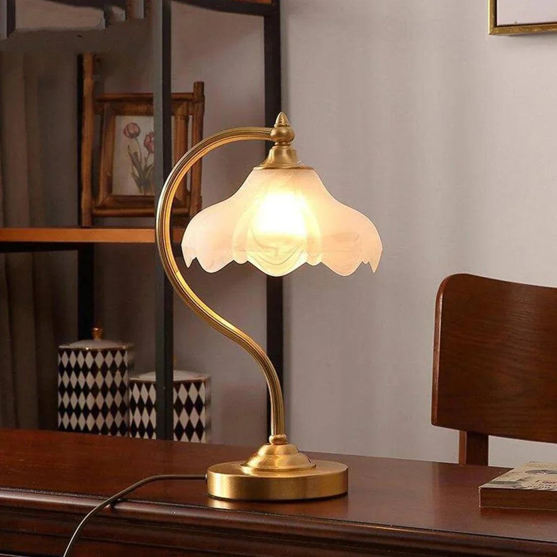 Moktan Sabai Brass Glass Petal Table Lamp E26 Dimmable 16.5" Gold Base