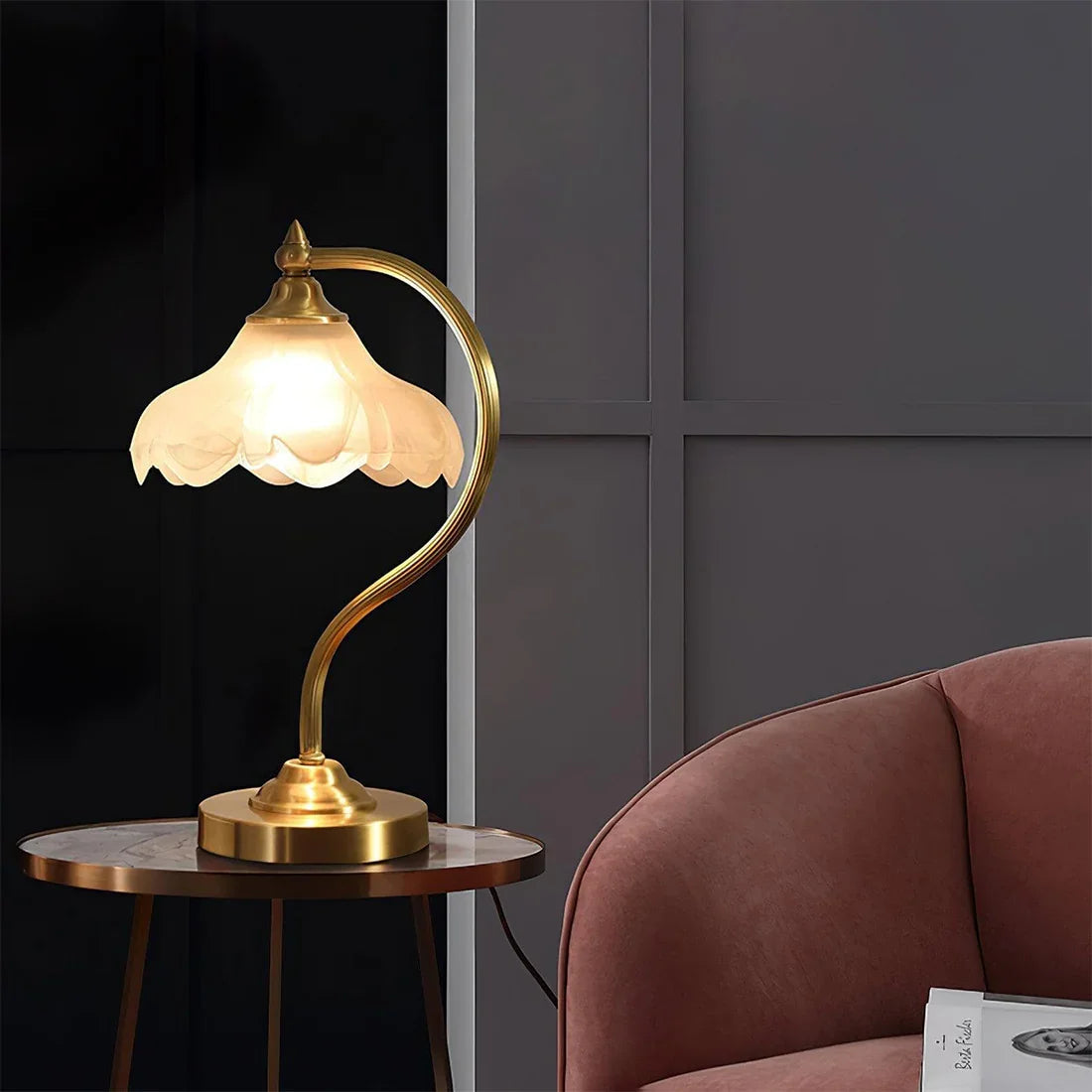 Moktan Sabai Brass Glass Petal Table Lamp E26 Dimmable 16.5" Gold Base