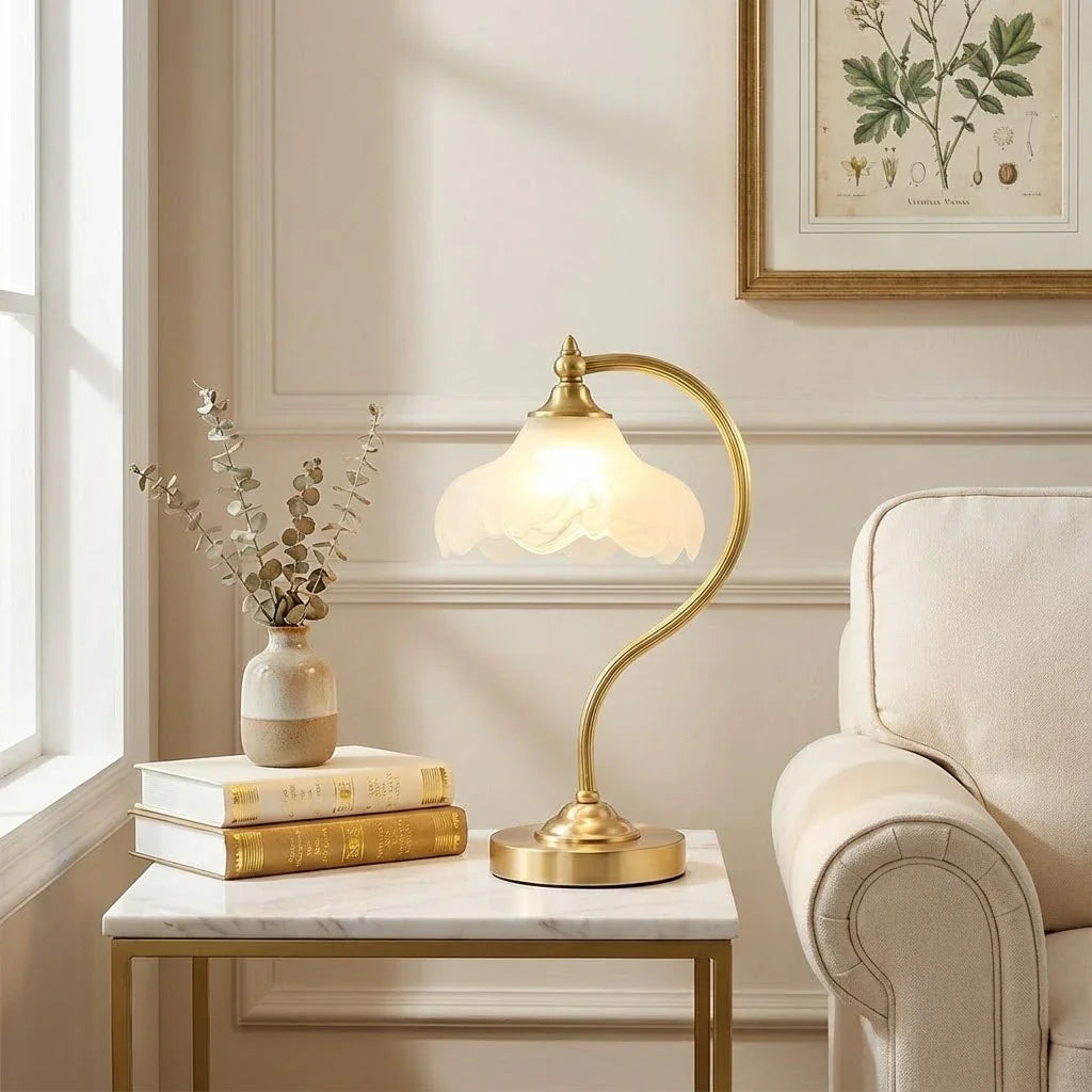 Moktan Sabai Brass Glass Petal Table Lamp E26 Dimmable 16.5" Gold Base ∅ 9.1" x H 16.5" Gold