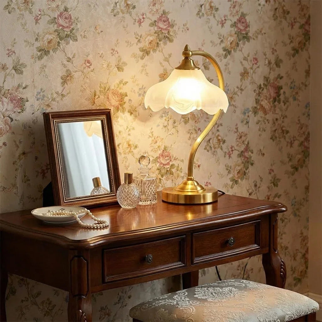 Moktan Sabai Brass Glass Petal Table Lamp E26 Dimmable 16.5" Gold Base