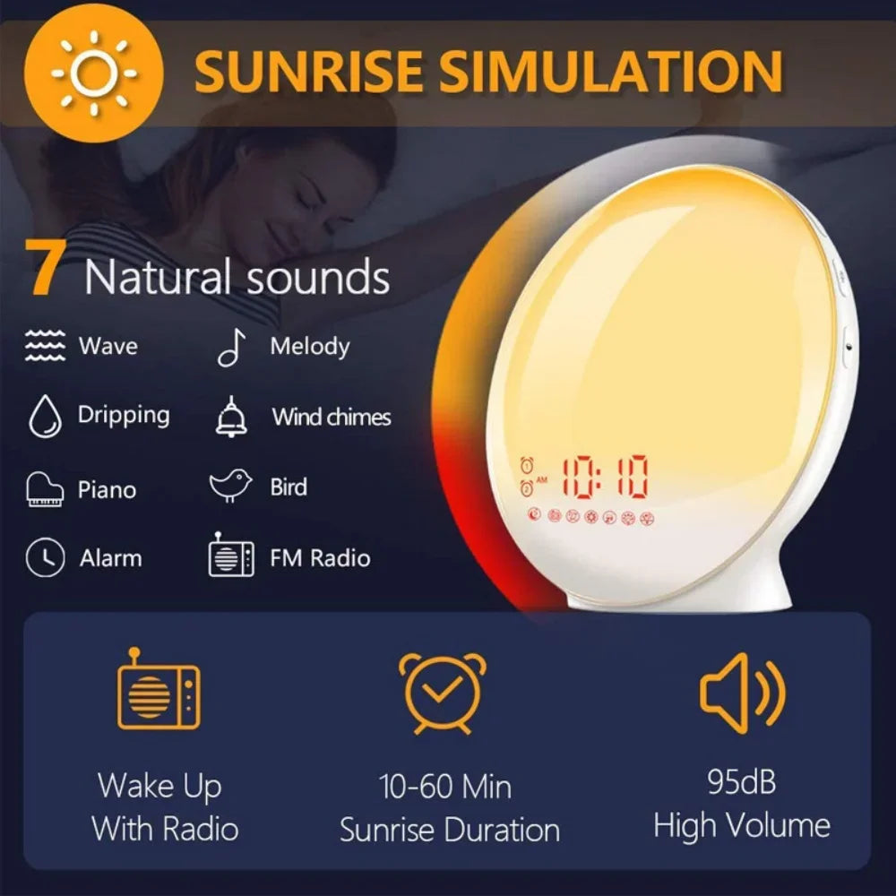 Moktan Sabai Sunrise Alarm Clock with FM Radio Wake Up Light LED Night Lamp