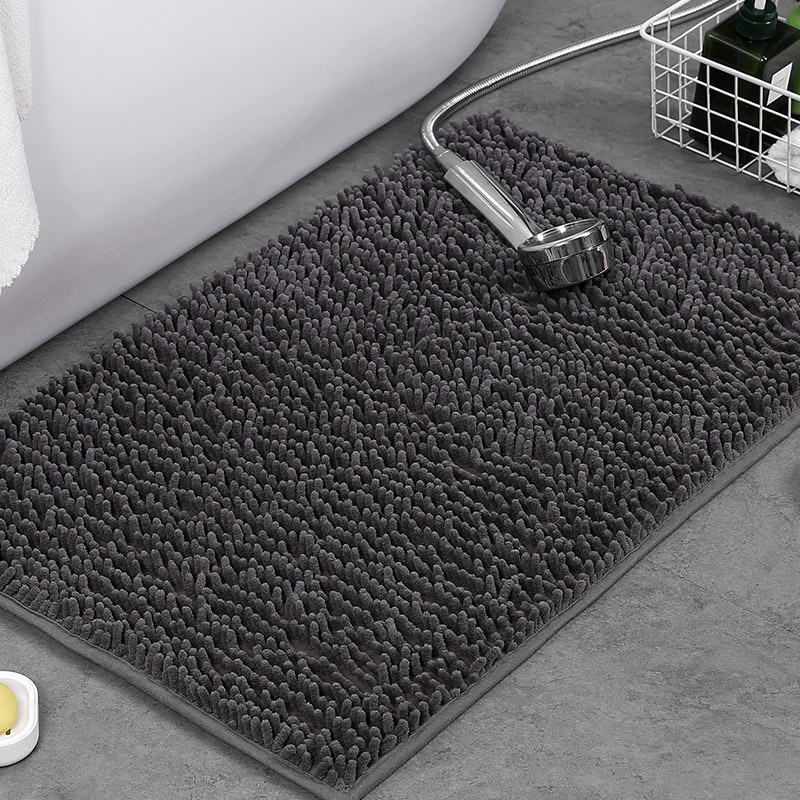 Moktan Sabai Chenille Absorbent Bath Mat Non-Slip Soft Bathroom Rug Machine Washable Grey 50×80 cm 19.5×31.5 inches