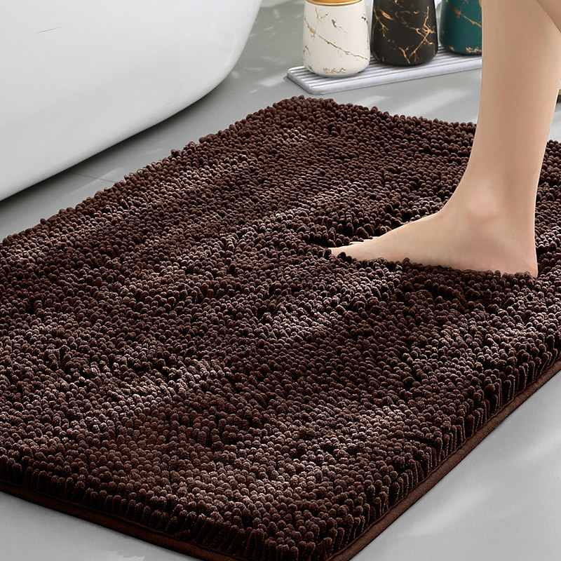 Moktan Sabai Chenille Absorbent Bath Mat Non-Slip Soft Bathroom Rug Machine Washable Dark Brown 50×80 cm 19.5×31.5 inches