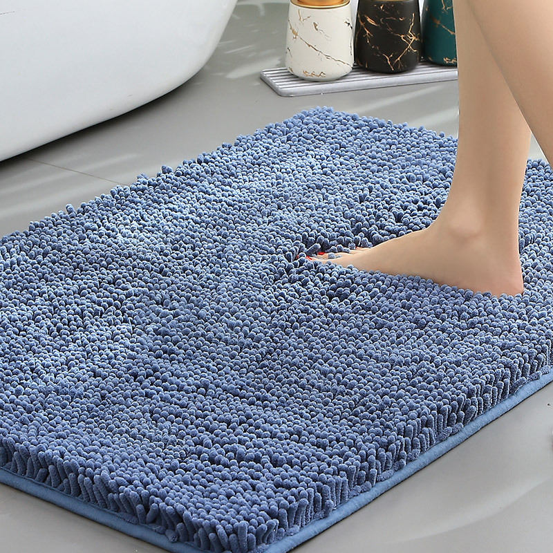 Moktan Sabai Chenille Absorbent Bath Mat Non-Slip Soft Bathroom Rug Machine Washable Blue 50×80 cm 19.5×31.5 inches