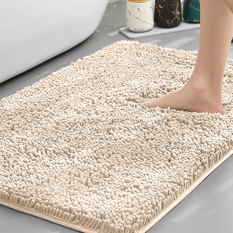 Moktan Sabai Chenille Absorbent Bath Mat Non-Slip Soft Bathroom Rug Machine Washable Beige 50×80 cm 19.5×31.5 inches