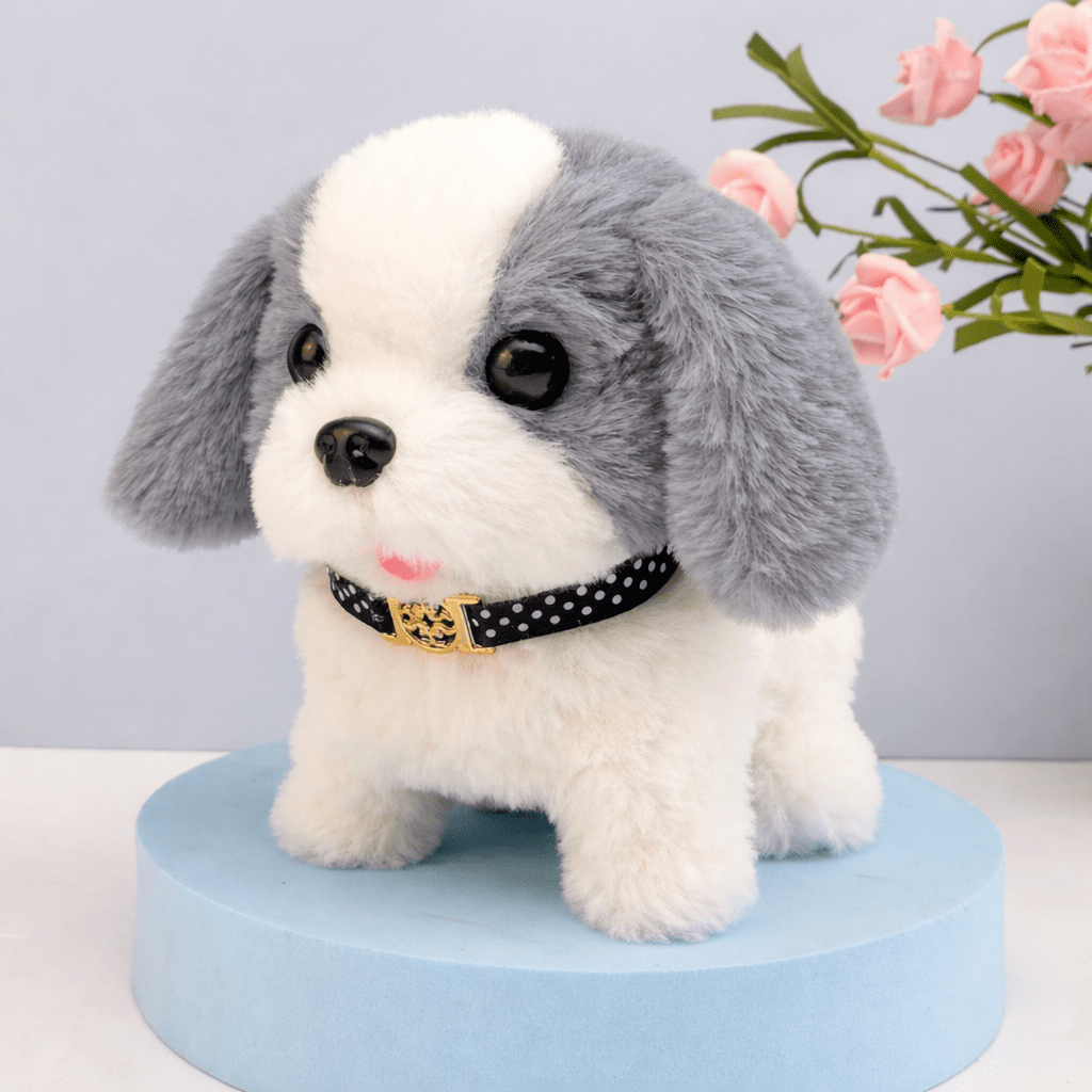 Moktan Sabai Interactive Puppy Plush Toy Walking Barking Electronic Dog Toy for Kids White Grey