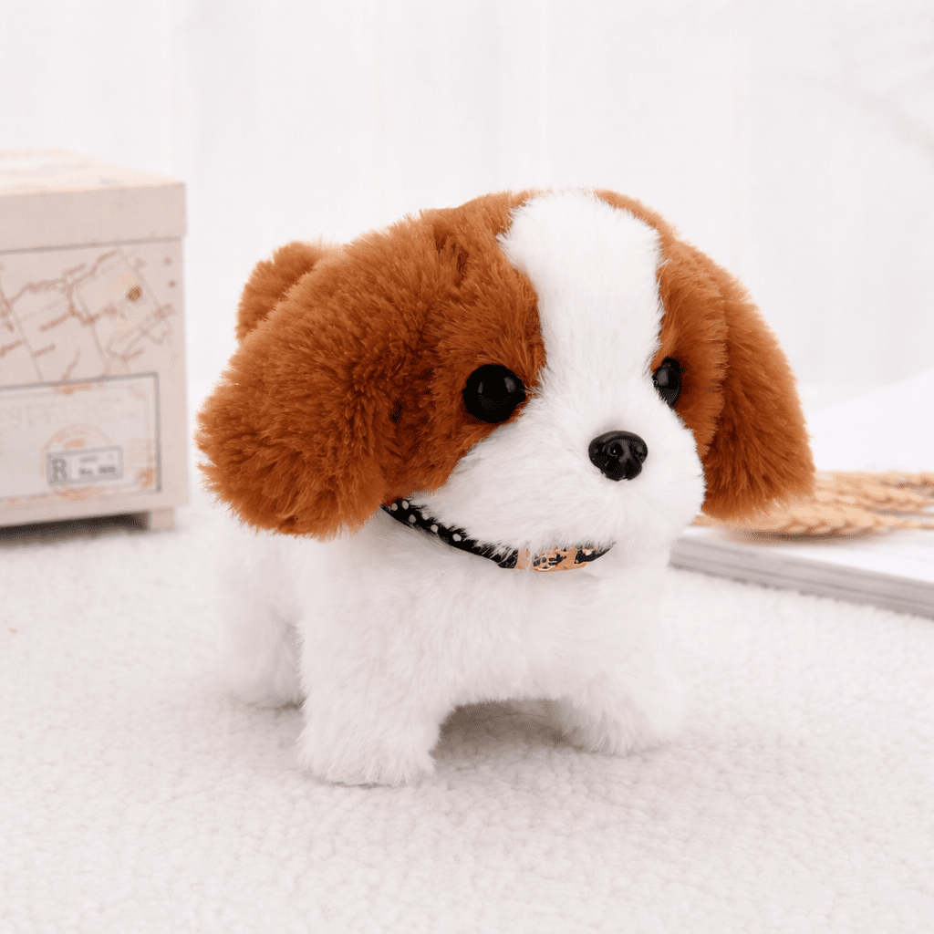 Moktan Sabai Interactive Puppy Plush Toy Walking Barking Electronic Dog Toy for Kids White Brown
