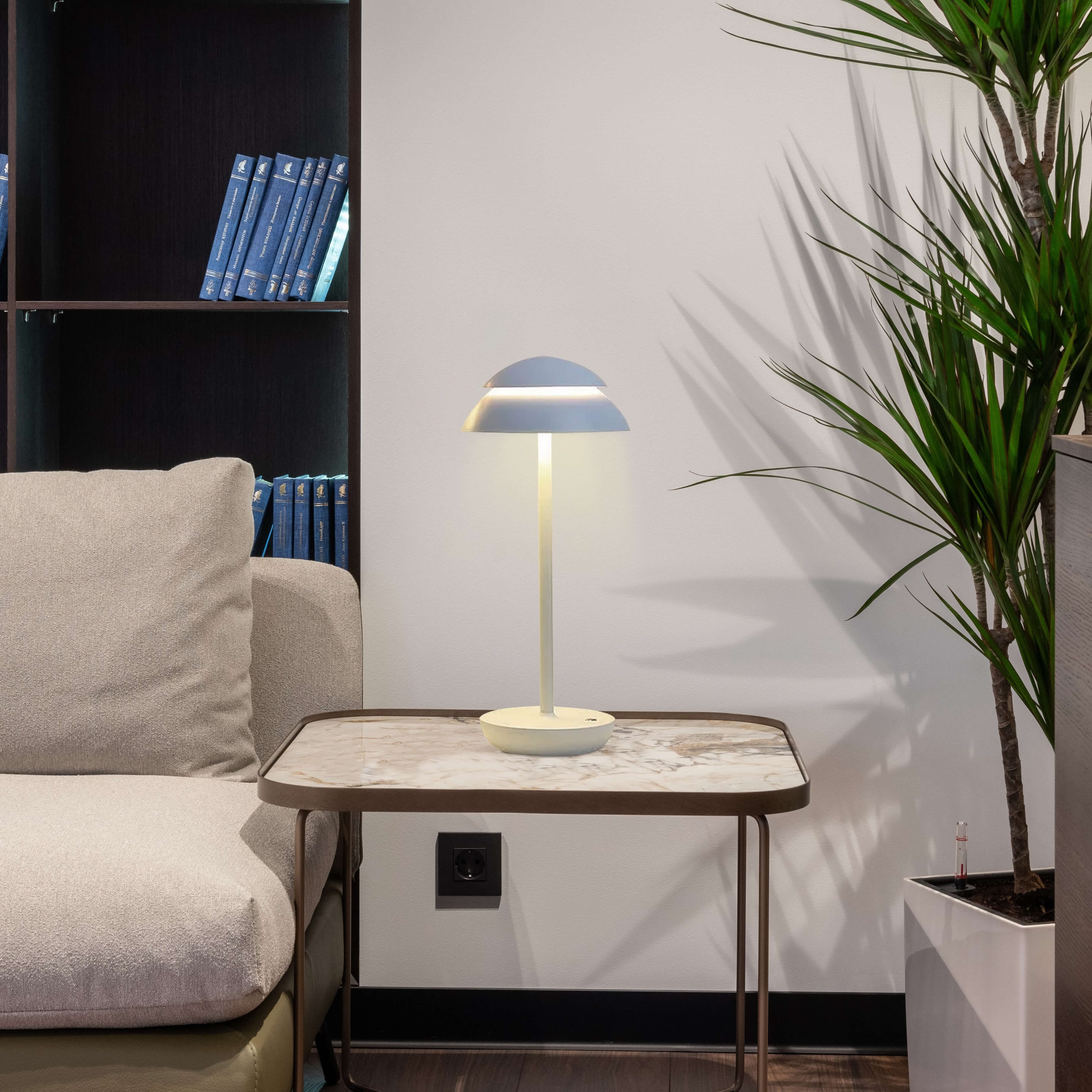 Moktan Sabai Portable Cordless Table Lamp with Adjustable Brightness – Battery Operated Minimalist Design for Home and Travel White