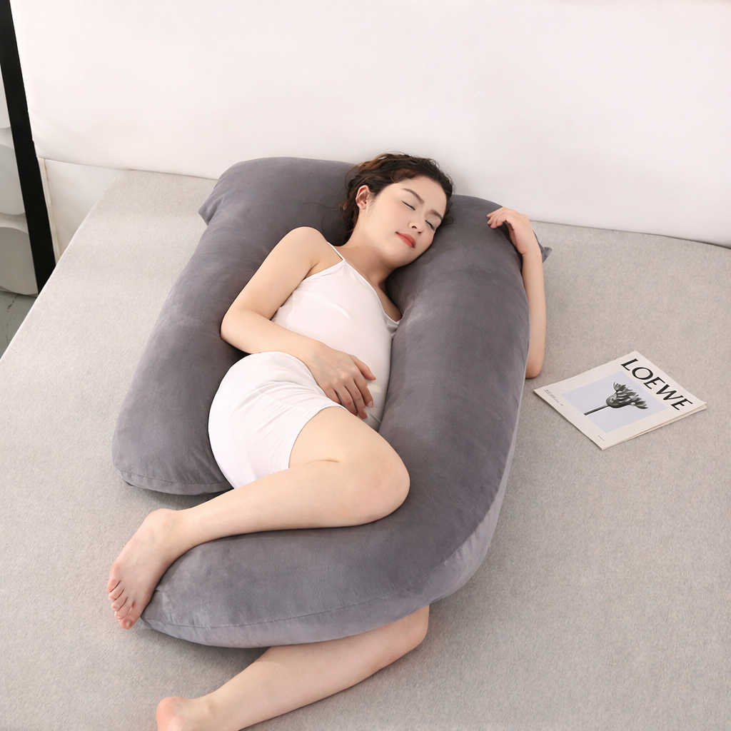 Moktan Sabai U-Shaped Full Body Pillow Side Sleeper Support Cushion 155cm Grey