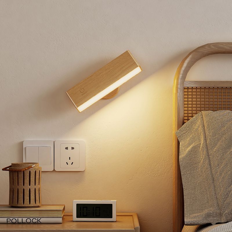 Moktan Sabai Rechargeable Wall Sconce with Remote Control – Adjustable Brightness Wood Wall Light for Versatile Lighting